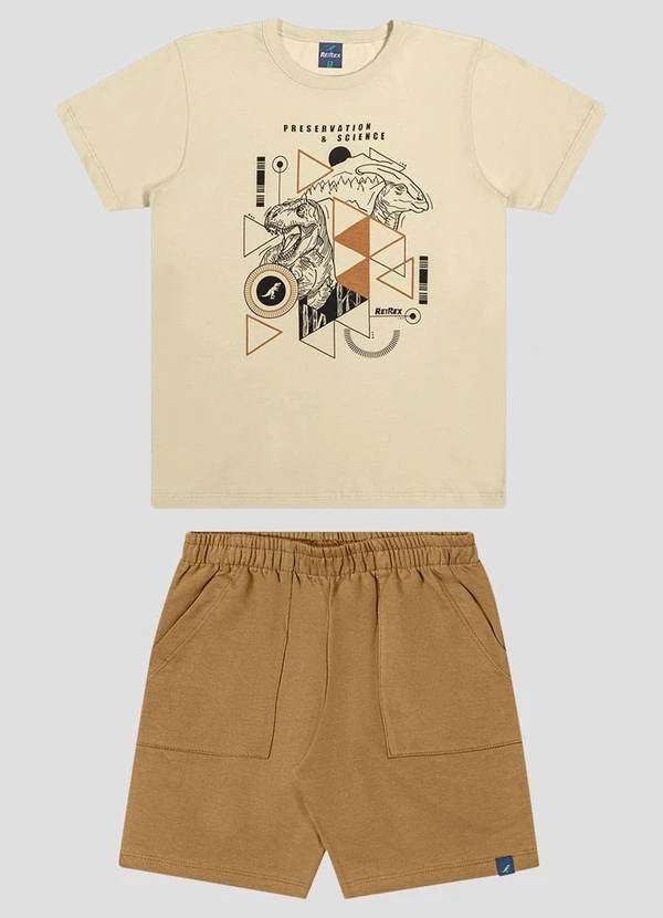 Reirex - Conjunto Camiseta Meia Malha e Bermuda Bege