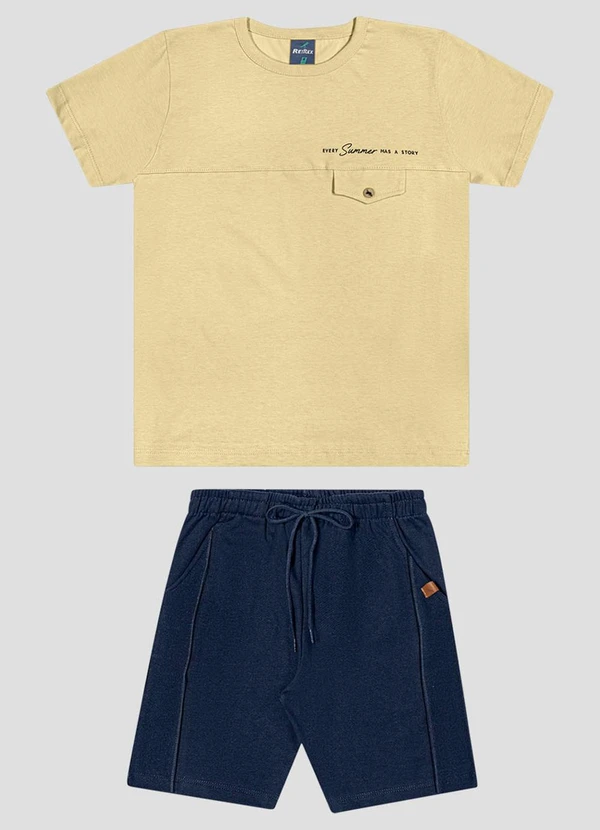 Reirex - Conjunto Camiseta Meia Malha e Bermuda Bege