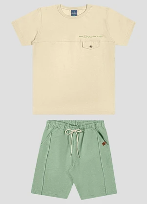 Reirex - Conjunto Camiseta Meia Malha e Bermuda Bege - REIREX