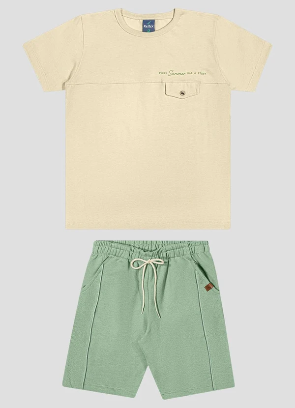 Reirex - Conjunto Camiseta Meia Malha e Bermuda Bege