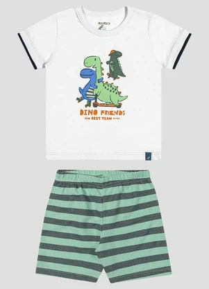 Reirex - Conjunto Camiseta Meia Malha e Bermuda Branco - REIREX