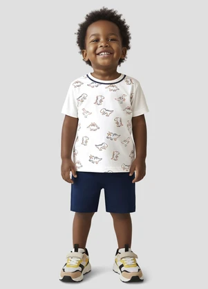 Reirex - Conjunto Camiseta Meia Malha e Bermuda Branco - REIREX