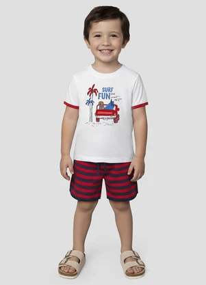 Reirex - Conjunto Camiseta Meia Malha e Bermuda Branco - REIREX