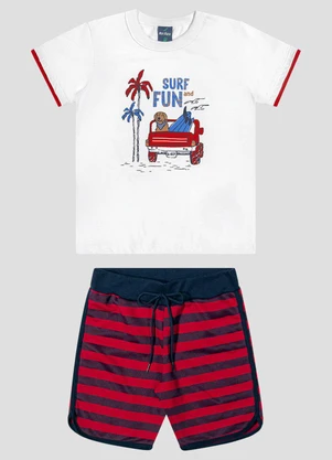 Reirex - Conjunto Camiseta Meia Malha e Bermuda Branco - REIREX