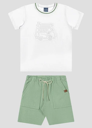 Reirex - Conjunto Camiseta Meia Malha e Bermuda Branco - REIREX