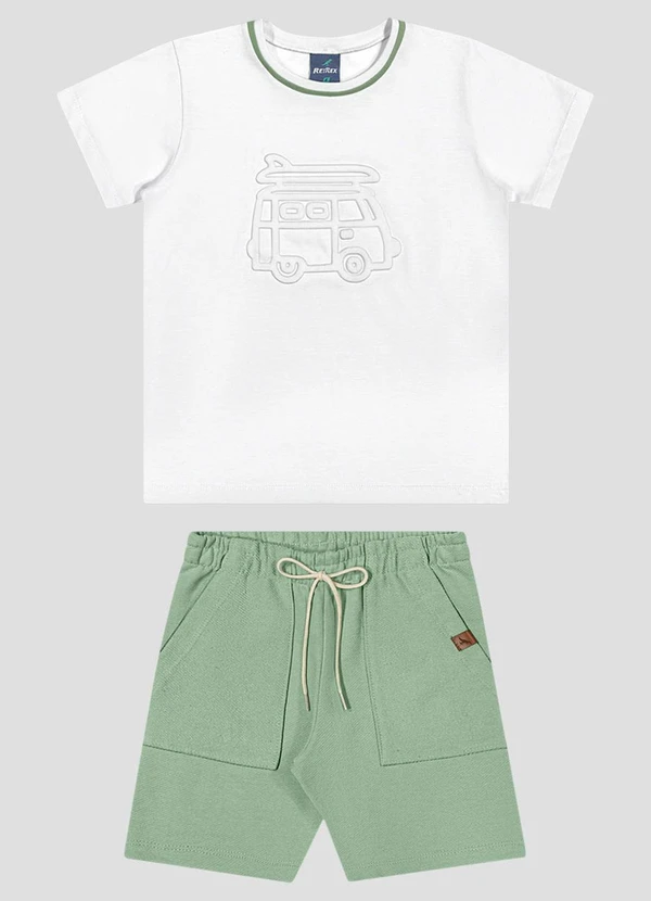 Reirex - Conjunto Camiseta Meia Malha e Bermuda Branco