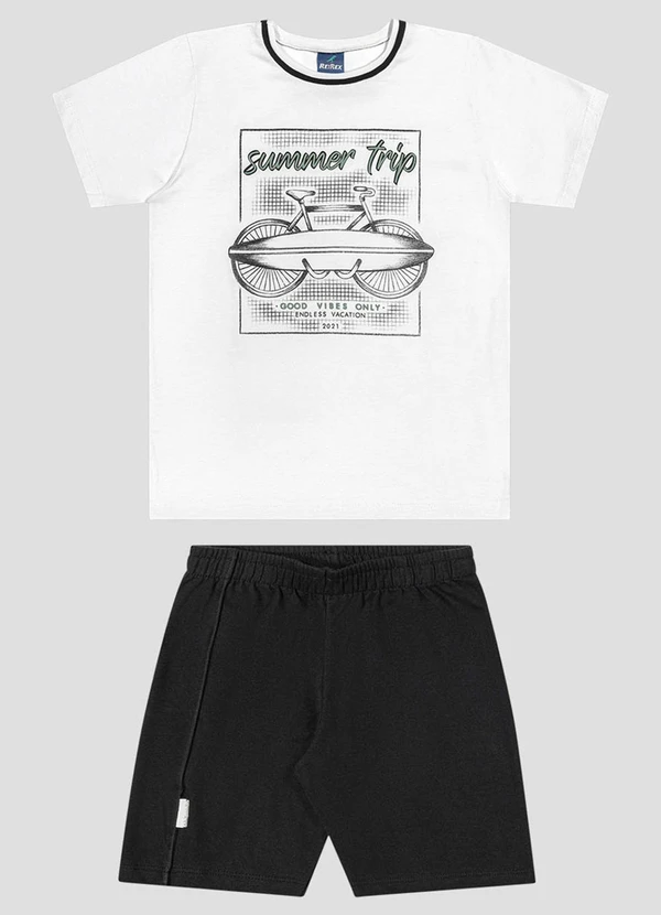 Reirex - Conjunto Camiseta Meia Malha e Bermuda Branco