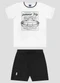 Reirex - Conjunto Camiseta Meia Malha e Bermuda Azul - variação: Branco