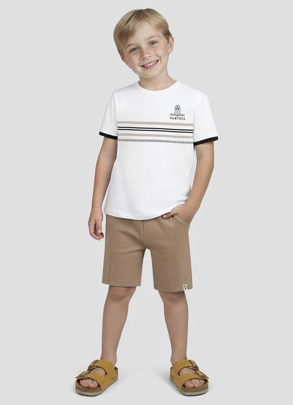 Reirex - Conjunto Camiseta Meia Malha e Bermuda Branco