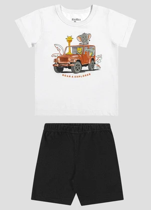 Reirex - Conjunto Camiseta Meia Malha e Bermuda Branco - REIREX