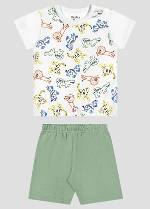 Reirex - Conjunto Camiseta Meia Malha e Bermuda Branco - REIREX