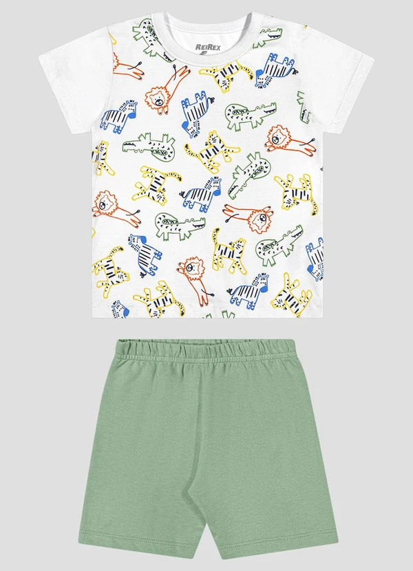 Reirex - Conjunto Camiseta Meia Malha e Bermuda Branco
