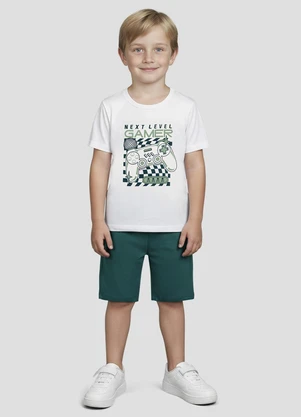 Reirex - Conjunto Camiseta Meia Malha e Bermuda Branco - REIREX