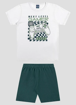 Reirex - Conjunto Camiseta Meia Malha e Bermuda Branco - REIREX