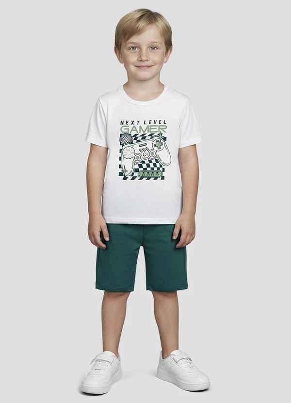 Reirex - Conjunto Camiseta Meia Malha e Bermuda Branco