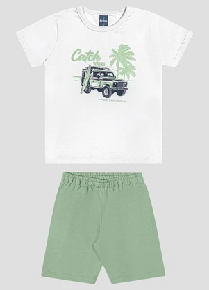 Reirex - Conjunto Camiseta Meia Malha e Bermuda Branco - REIREX
