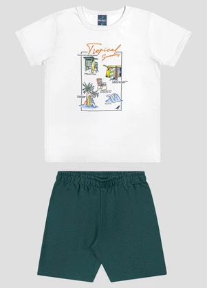 Reirex - Conjunto Camiseta Meia Malha e Bermuda Branco - REIREX