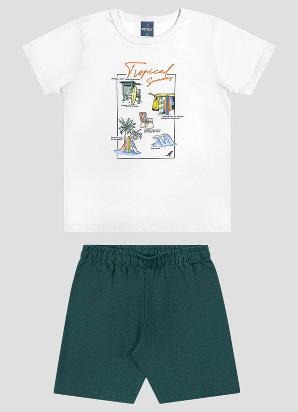 Reirex - Conjunto Camiseta Meia Malha e Bermuda Branco