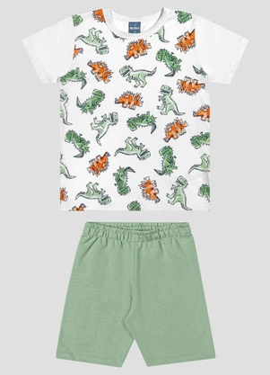 Reirex - Conjunto Camiseta Meia Malha e Bermuda Branco - REIREX
