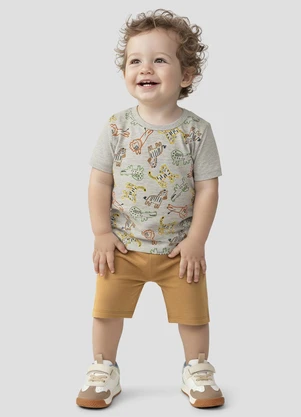 Reirex - Conjunto Camiseta Meia Malha e Bermuda Cinza - REIREX