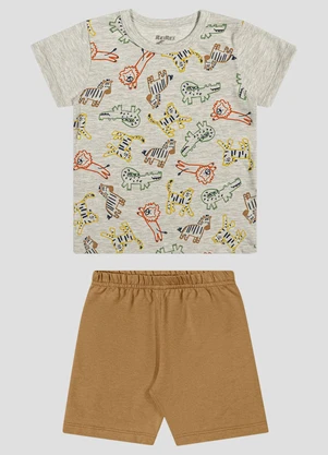Reirex - Conjunto Camiseta Meia Malha e Bermuda Cinza - REIREX