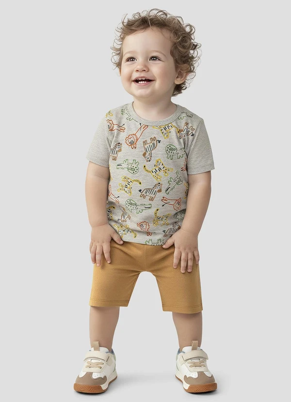 Reirex - Conjunto Camiseta Meia Malha e Bermuda Cinza
