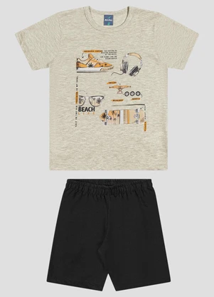 Reirex - Conjunto Camiseta Meia Malha e Bermuda Cinza - REIREX
