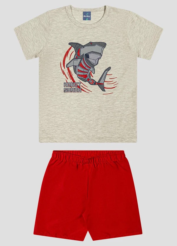 Reirex - Conjunto Camiseta Meia Malha e Bermuda Cinza