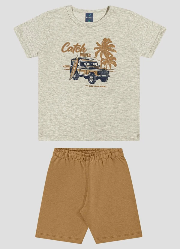 Reirex - Conjunto Camiseta Meia Malha e Bermuda Cinza