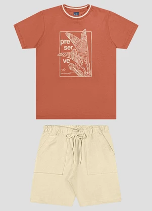 Reirex - Conjunto Camiseta Meia Malha e Bermuda Laranja - REIREX