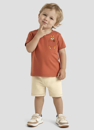Reirex - Conjunto Camiseta Meia Malha e Bermuda Laranja - REIREX