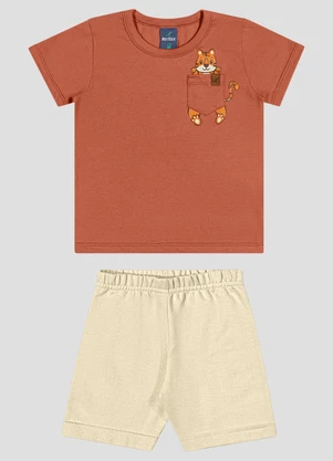 Reirex - Conjunto Camiseta Meia Malha e Bermuda Laranja - REIREX