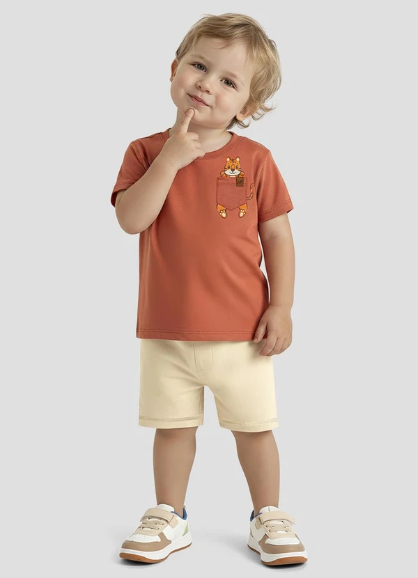 Reirex - Conjunto Camiseta Meia Malha e Bermuda Laranja