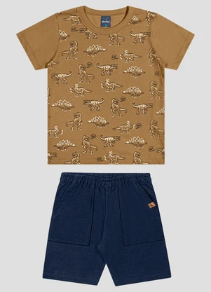 Reirex - Conjunto Camiseta Meia Malha e Bermuda Marrom - REIREX