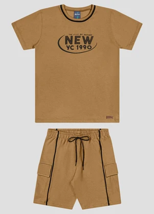Reirex - Conjunto Camiseta Meia Malha e Bermuda Marrom - REIREX