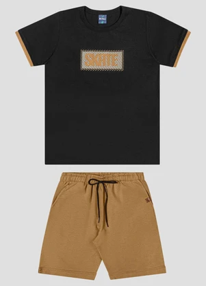 Reirex - Conjunto Camiseta Meia Malha e Bermuda Preto - REIREX