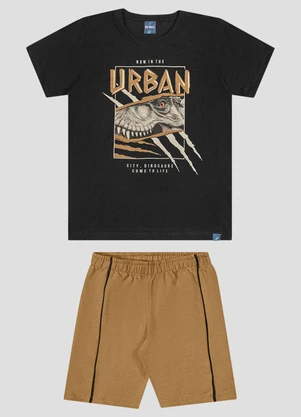 Reirex - Conjunto Camiseta Meia Malha e Bermuda Preto - REIREX