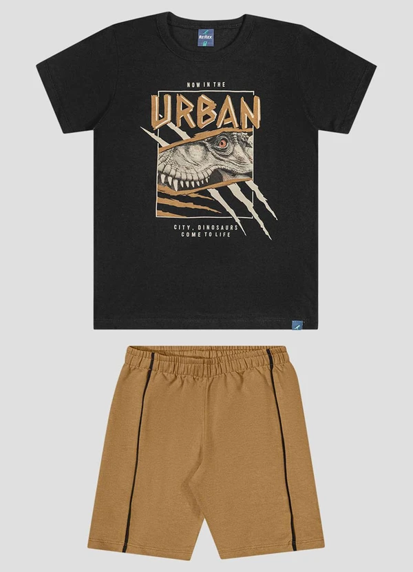 Reirex - Conjunto Camiseta Meia Malha e Bermuda Preto