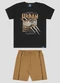 Reirex - Conjunto Camiseta Meia Malha e Bermuda Preto - variação: Preto