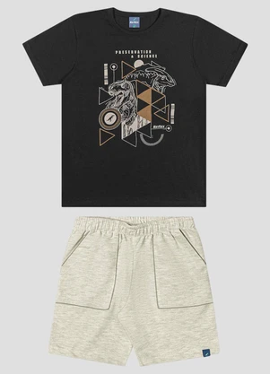 Reirex - Conjunto Camiseta Meia Malha e Bermuda Preto - REIREX