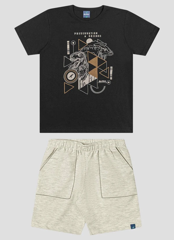 Reirex - Conjunto Camiseta Meia Malha e Bermuda Preto