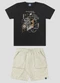 Reirex - Conjunto Camiseta Meia Malha e Bermuda Bege - variação: Preto