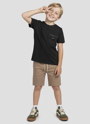 Reirex - Conjunto Camiseta Meia Malha e Bermuda Preto - REIREX