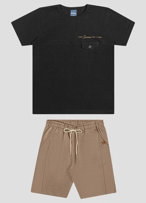 Reirex - Conjunto Camiseta Meia Malha e Bermuda Preto - REIREX
