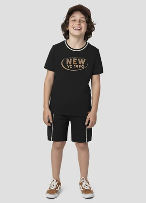 Reirex - Conjunto Camiseta Meia Malha e Bermuda Preto - REIREX