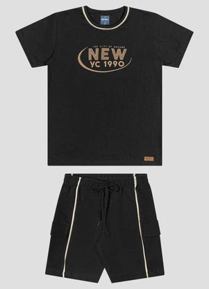Reirex - Conjunto Camiseta Meia Malha e Bermuda Preto - REIREX