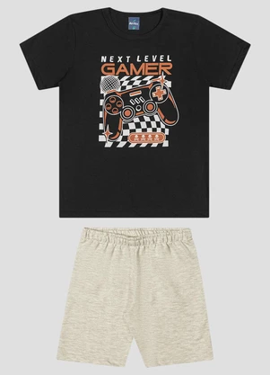 Reirex - Conjunto Camiseta Meia Malha e Bermuda Preto - REIREX
