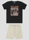 Reirex - Conjunto Camiseta Meia Malha e Bermuda Branco - variação: Preto