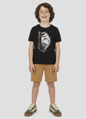 Reirex - Conjunto Camiseta Meia Malha e Bermuda Preto - REIREX