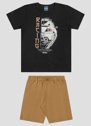 Reirex - Conjunto Camiseta Meia Malha e Bermuda Preto - REIREX